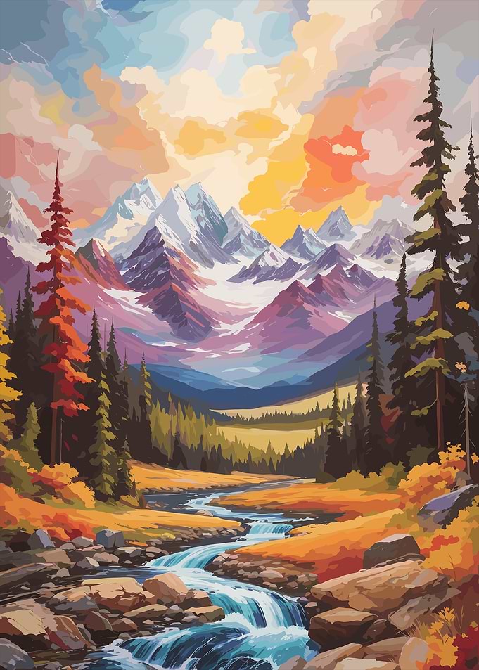 Mountain Stream Landscape Painting