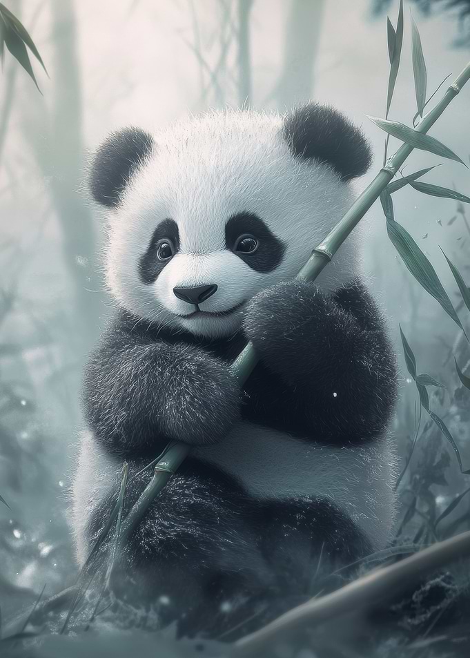 Cute Panda with Bamboo Shoot