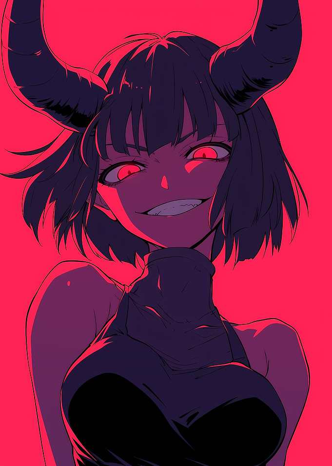 Anime Girl with Horns and Red Eyes