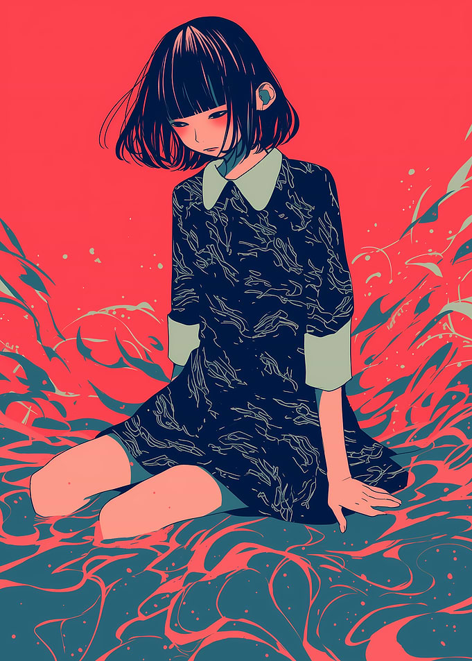 Melancholy Girl in Abstract Setting