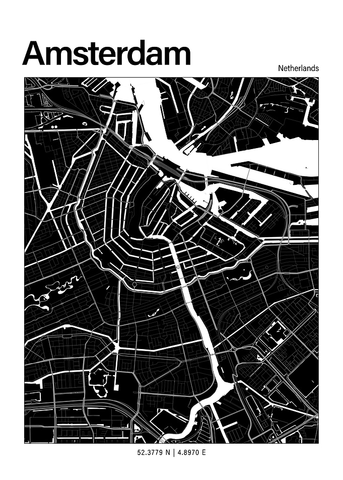 Amsterdam Black and White Map