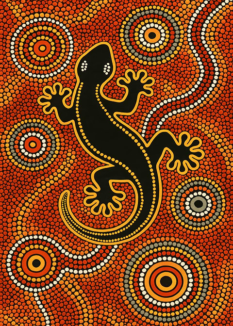 Aboriginal Art Lizard — dot painting style metal print
