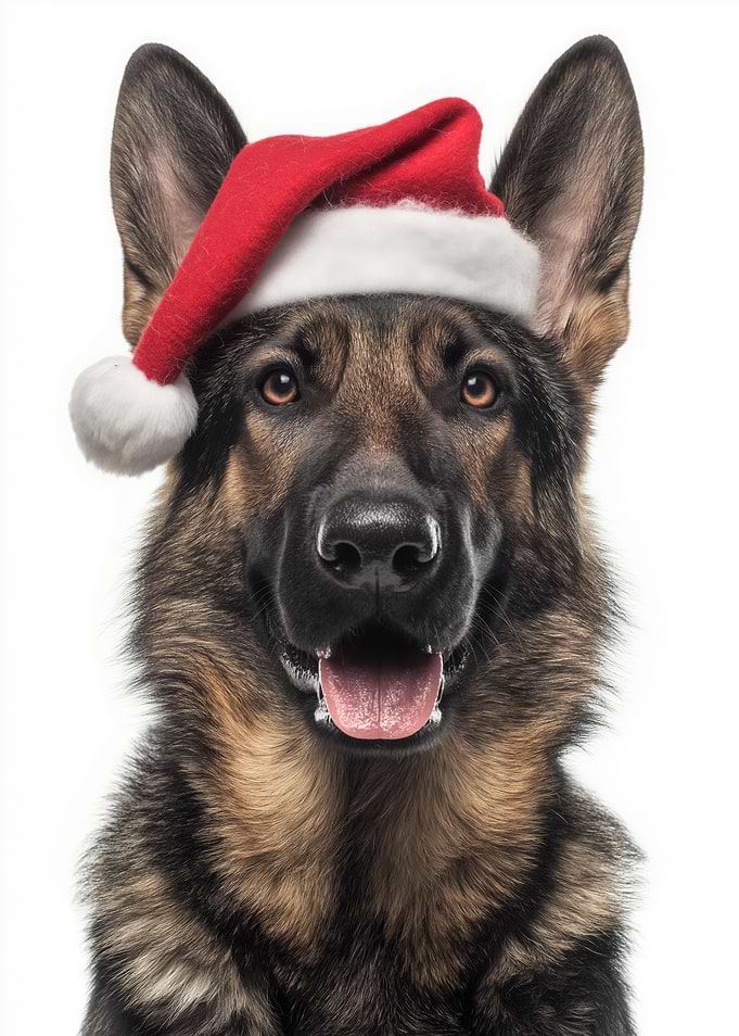 Christmas German Shepherd Dog with Santa Hat