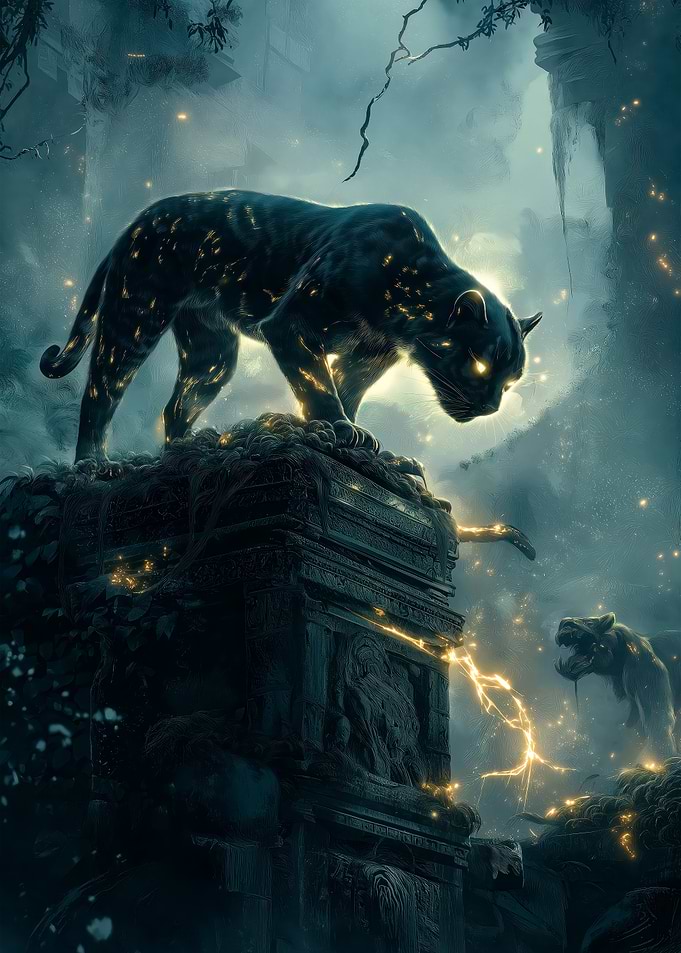 Black Panther on Ancient Ruins