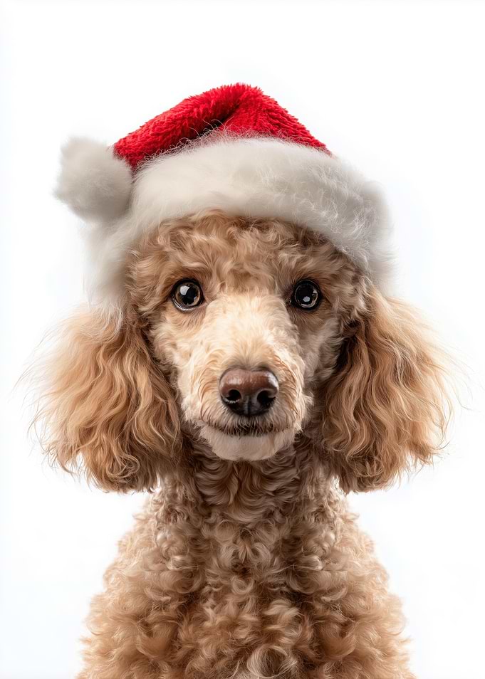 Christmas Poodle Dog with Santa Hat