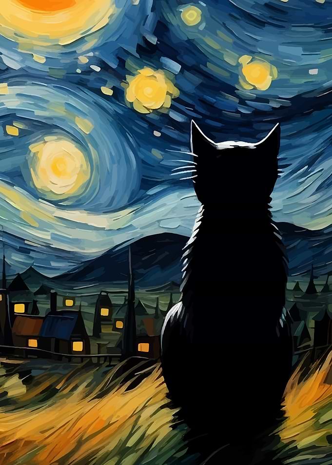 Black Cat Starry Night