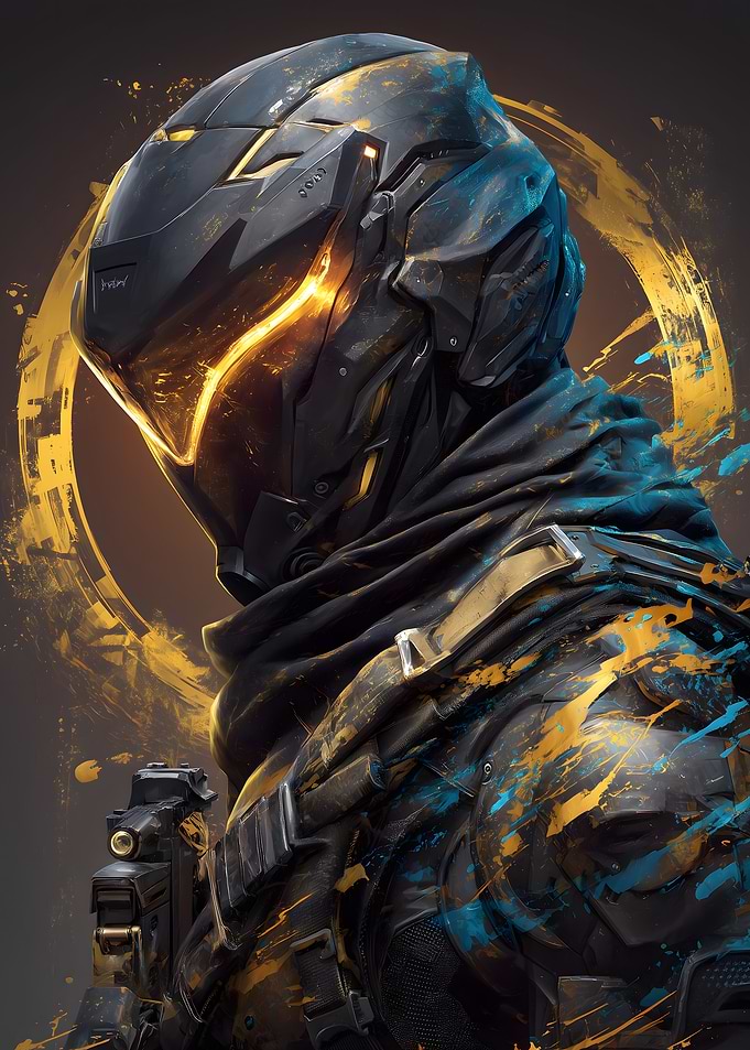 Futuristic Warrior with Glowing Helmet