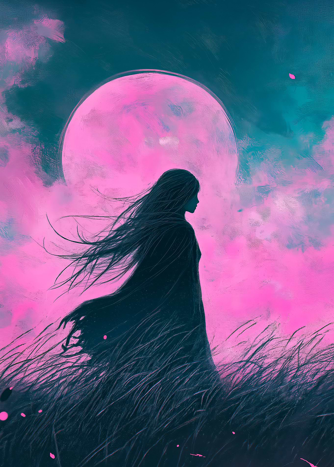Silhouette under Pink Moon
