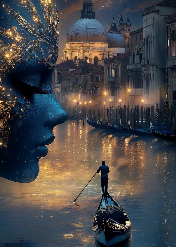 Venice Dreamscape with Masked Figure