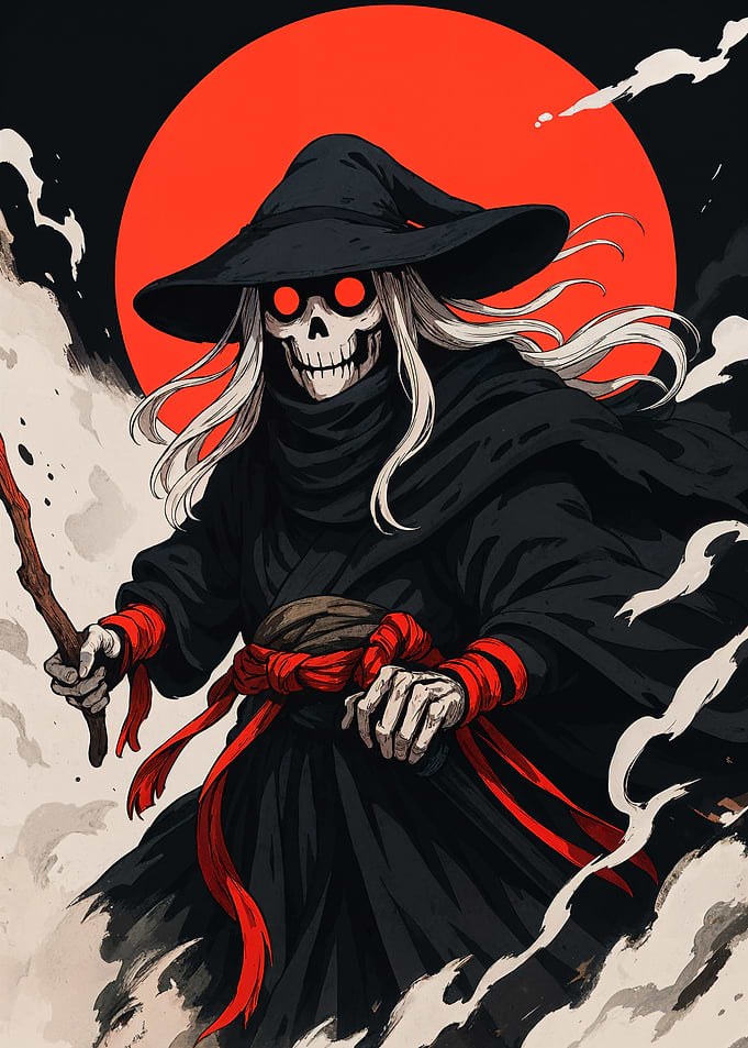 Grim Reaper Witch with Red Eyes