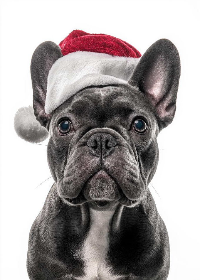Christmas French Bulldog with Santa Hat
