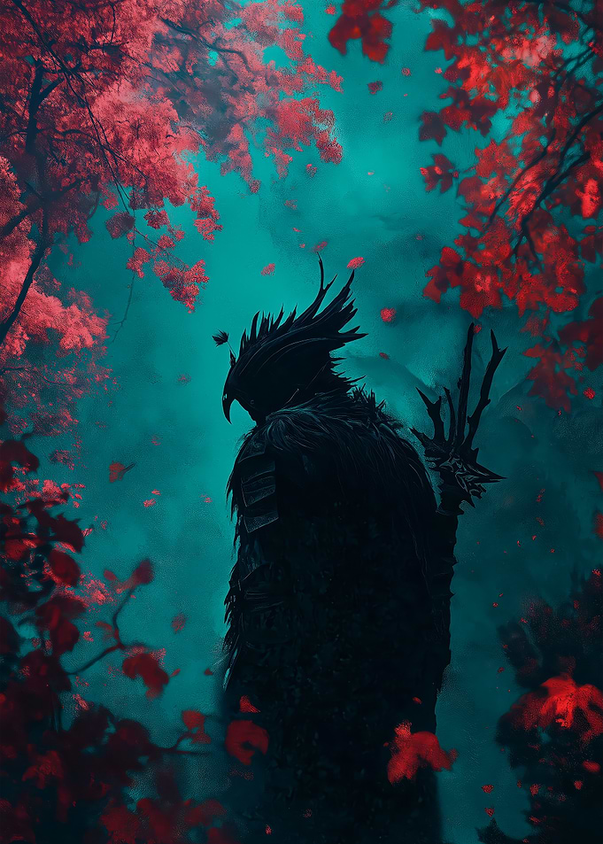 Dark Warrior in Autumn Forest