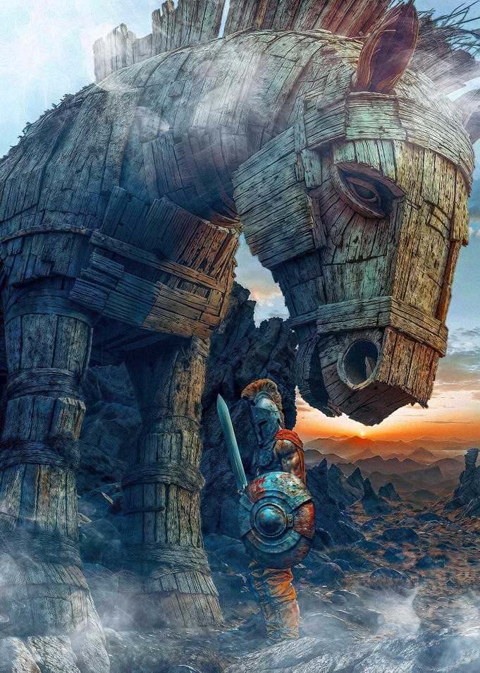 Trojan Horse and Greek Warrior