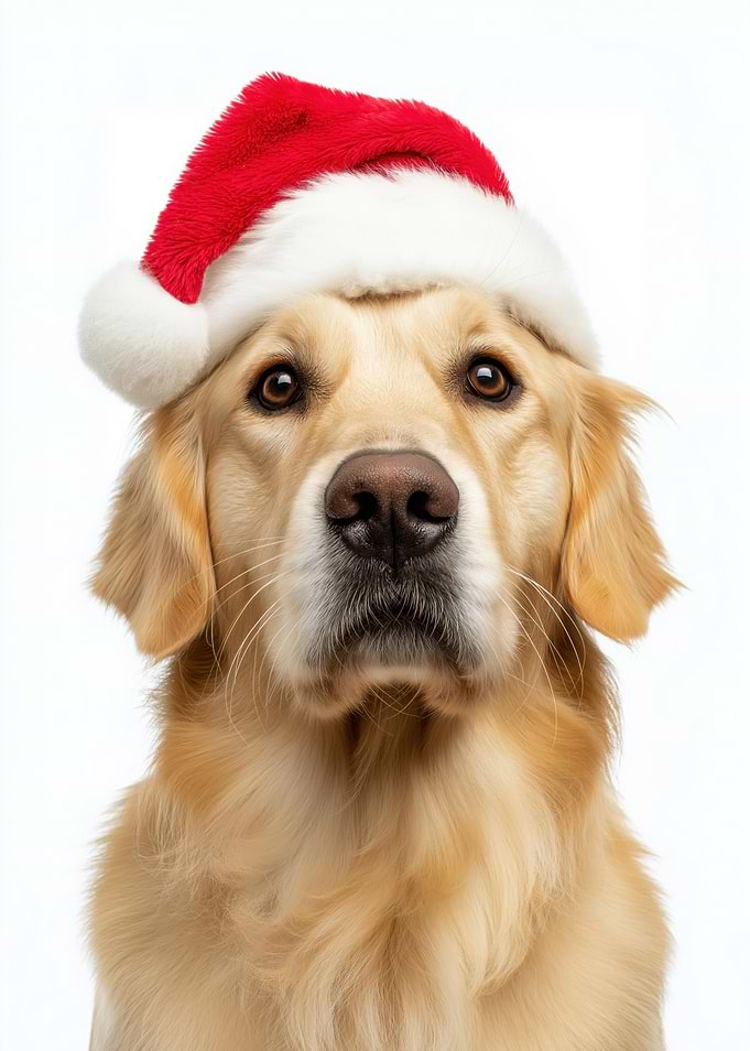 Christmas Golden Retriever with Santa Hat