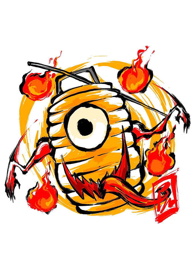 Japanese Lantern Monster with Flames