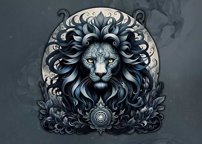 Lion Portrait with Floral Ornament