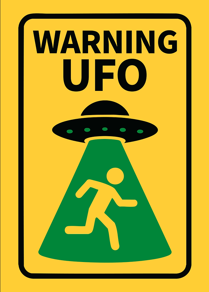 'Warning UFO' Funny Sign Minimalist Illustration Poster
