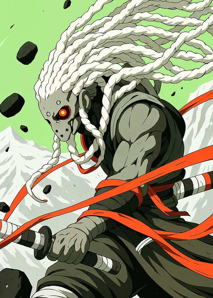 Anime Warrior with Braids and Sword