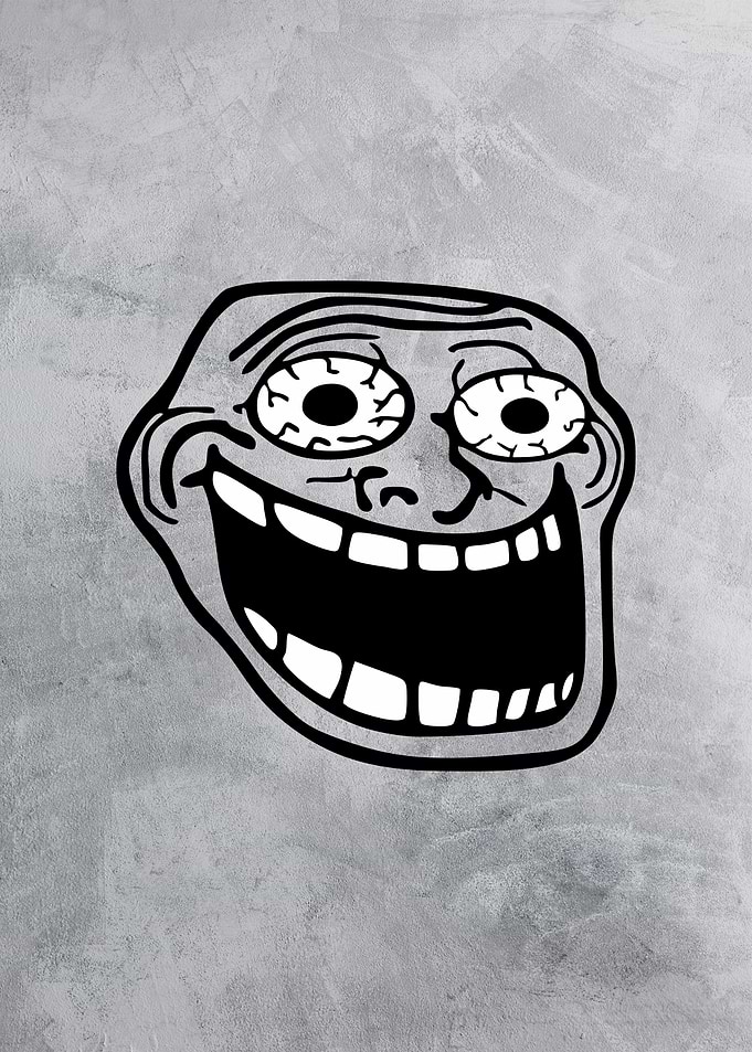 Trollface Meme on Gray Background