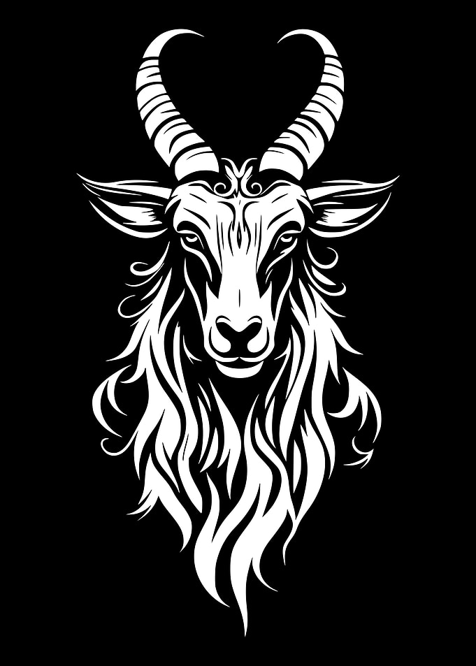 White Goat Head on Black Background