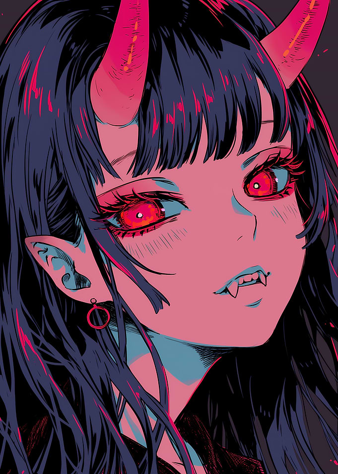 Anime Girl with Horns and Fangs
