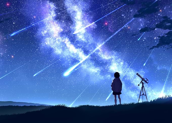 Girl Watching Shooting Stars with Telescope