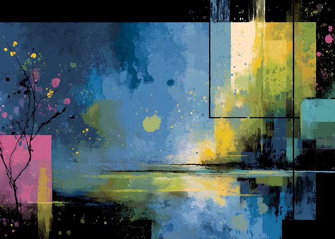Abstract Painting with Floral Accent