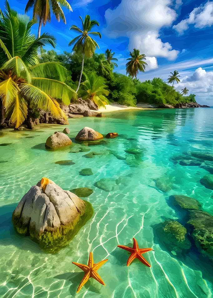 Tropical Beach Paradise with Starfish