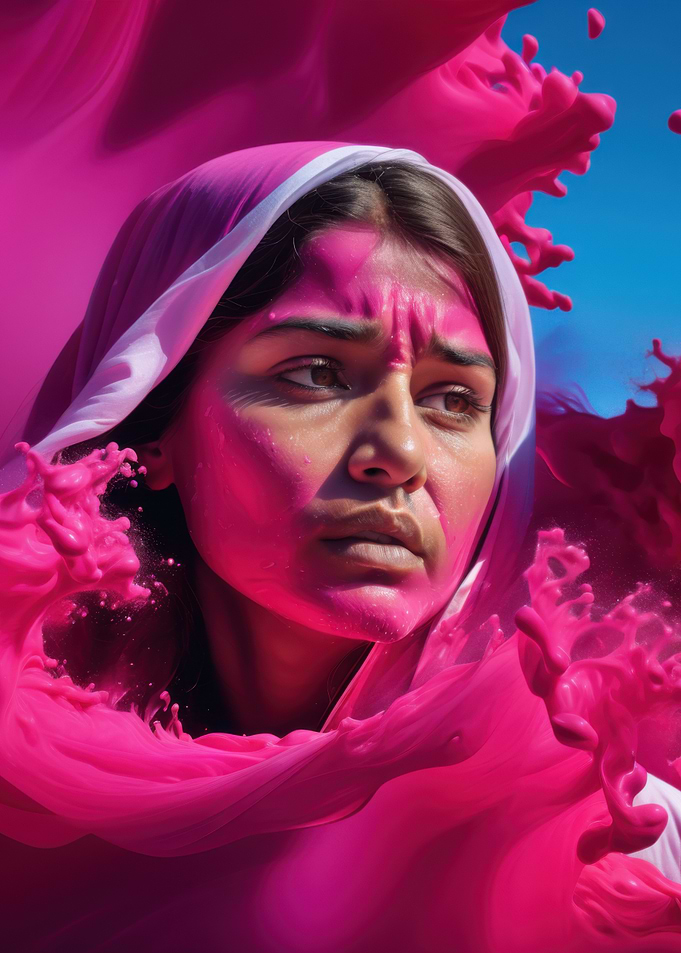 Woman in Pink Paint Splash