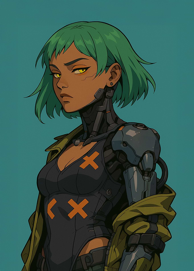 Cyborg Girl with Green Hair