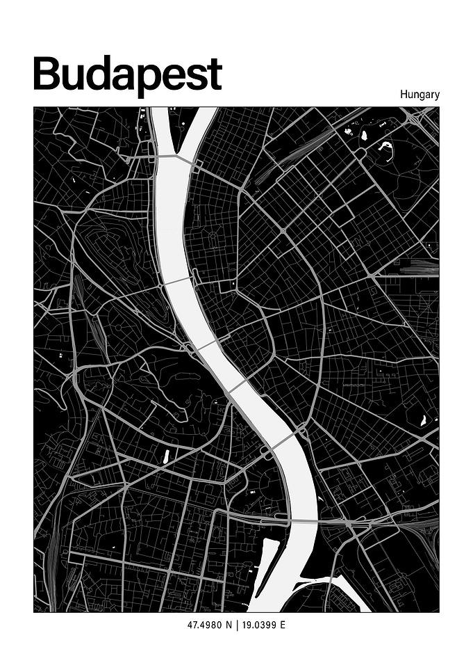 Budapest Black and White Map