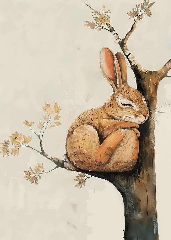 Sleeping Hare in Tree Illustration