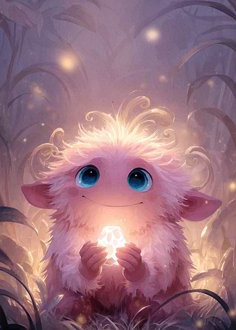 Cute Pink Monster Holding Glowing Object