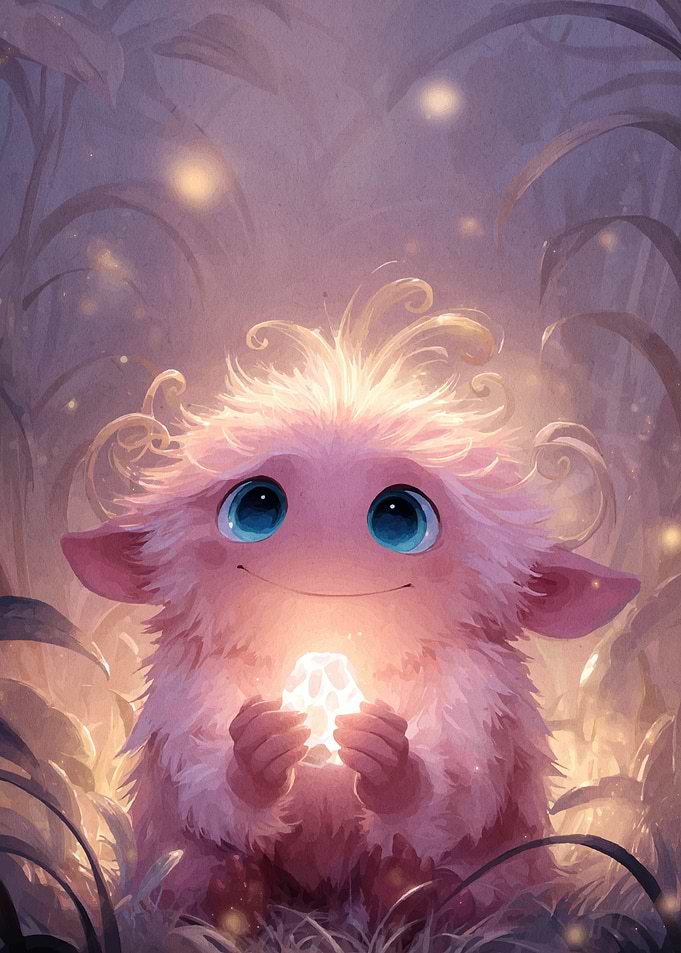 Cute Pink Monster Holding Glowing Object