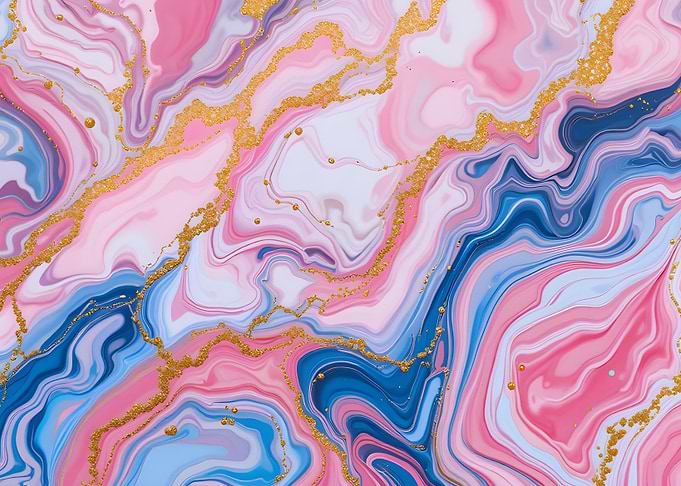 Pink and Blue Marble with Gold