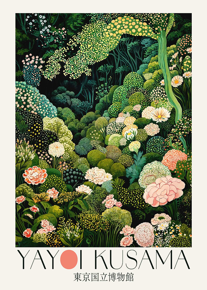Maximalist Decor Yayoi Kusama Print Flower Market Print dopamine decor Floral Print Botanical printable Wall Art green Japanese Art