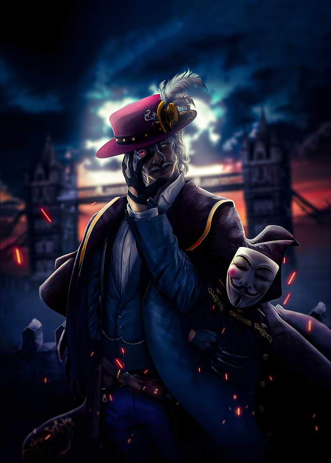 Jack the Ripper - Steampunk Gentleman with V for Vendetta Mask
