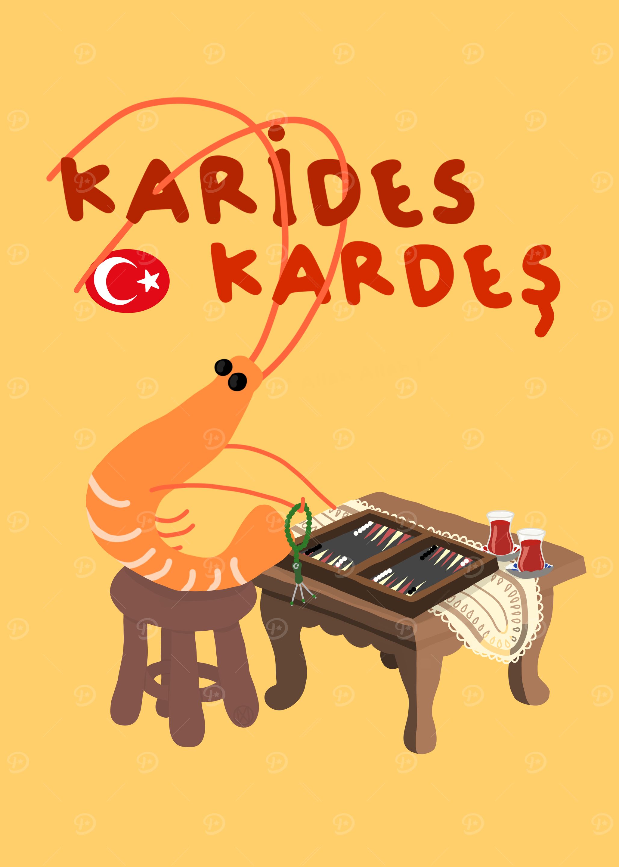 Karides Kardes Cartoon Turk Shrimp Illustration