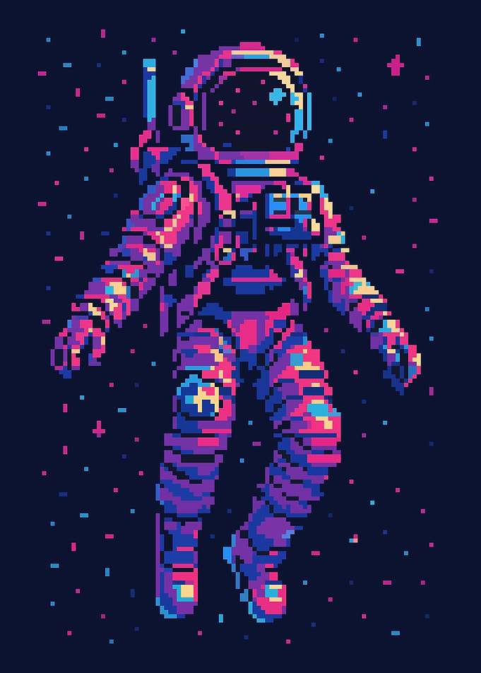 Retro Pixel Art Astronaut in Space Synthwave