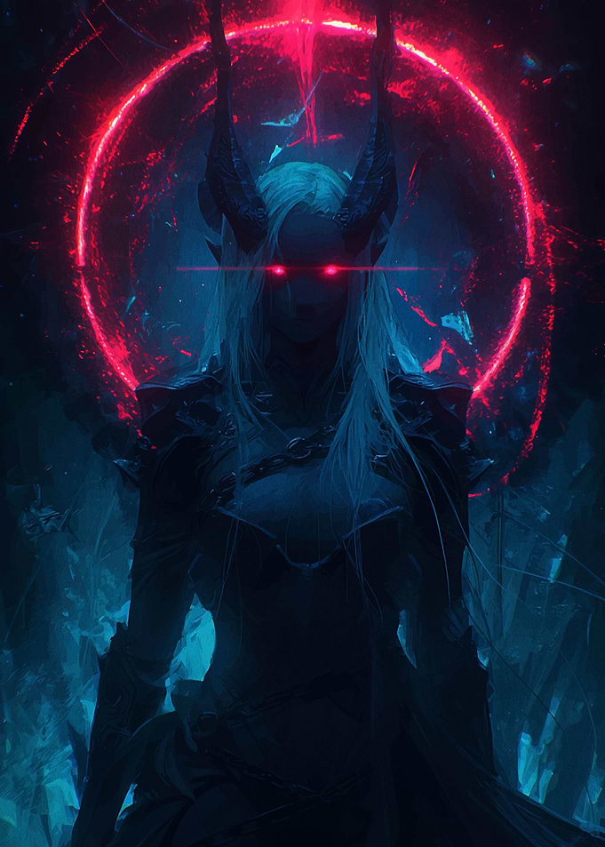 Dark Elf with Horns and Red Eyes