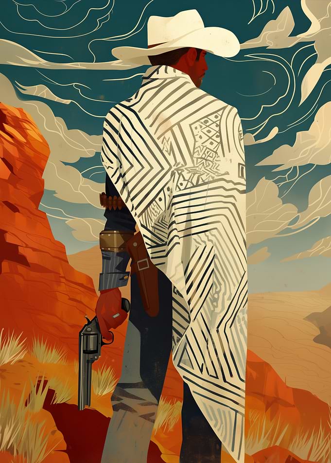Cowboy with Gun in Desert Landscape