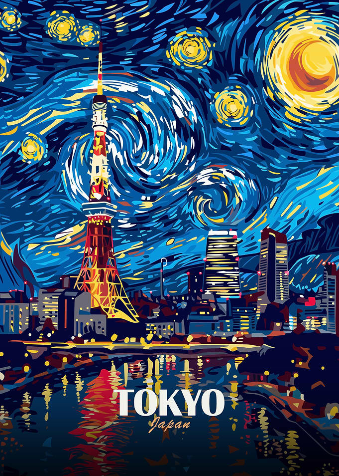 Tokyo Tower Starry Night Art
