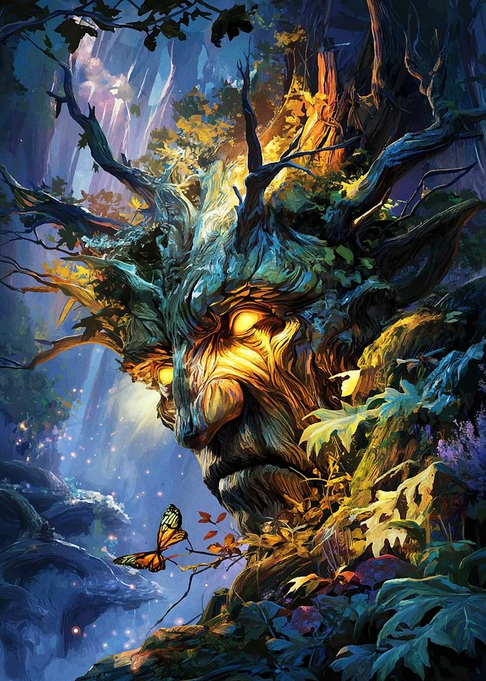 Mystical Tree Spirit in Enchanted Forest