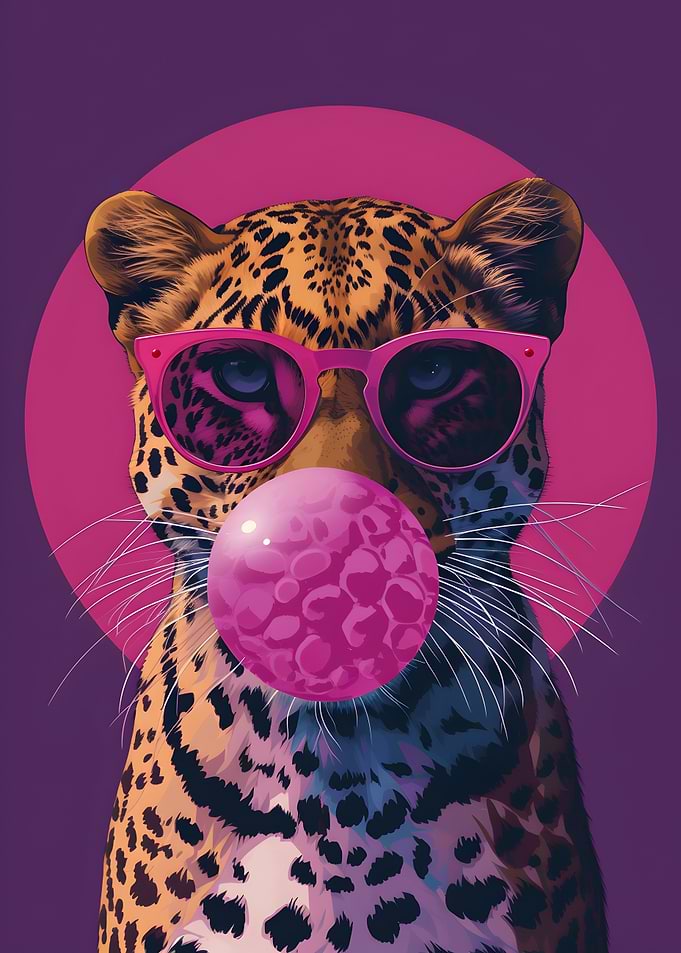 Leopard with Sunglasses and Bubble Gum