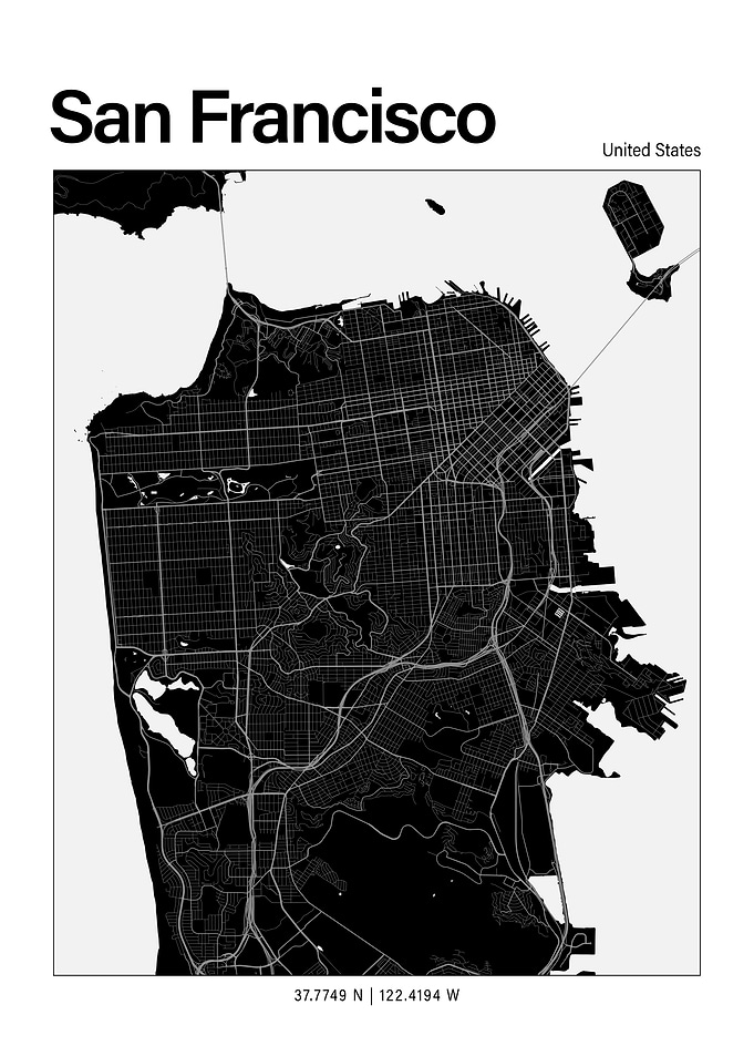 San Francisco Black and White Map
