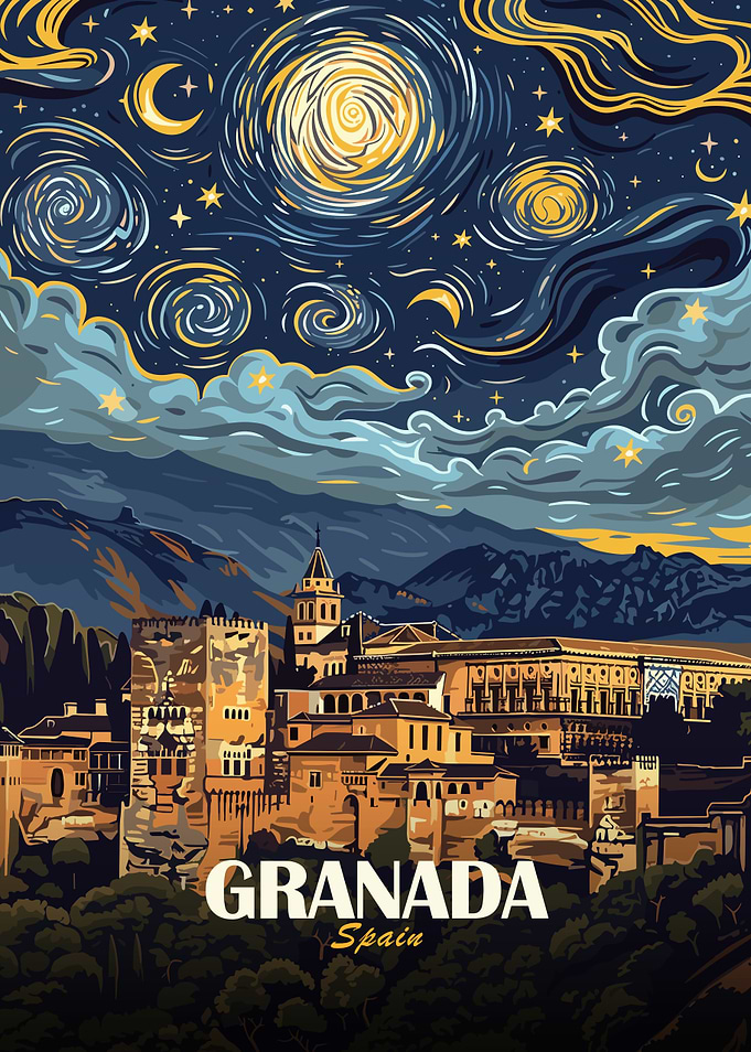 Granada Spain Night Sky Art