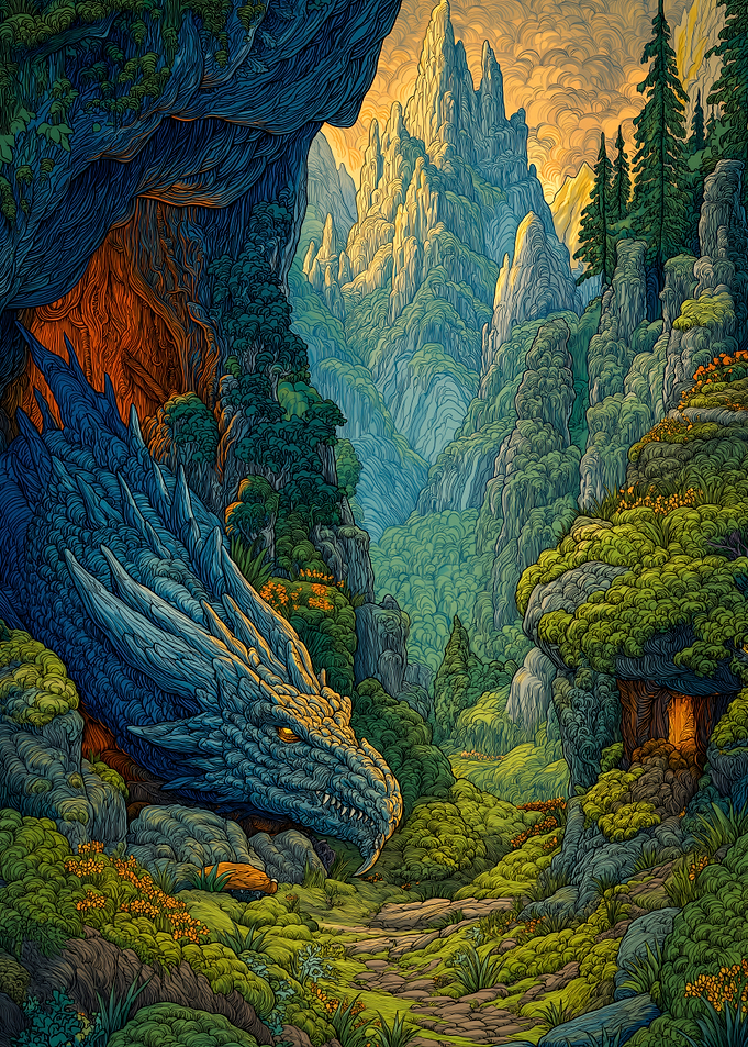 Dragon in Mountainous Fantasy Landscape
