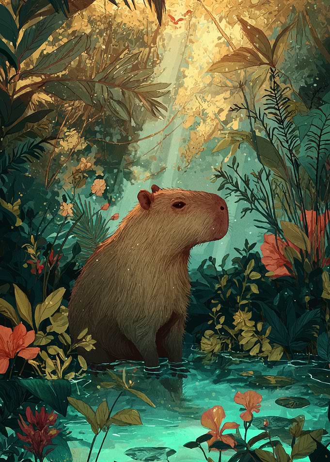 Capybara in a Lush Jungle Pool