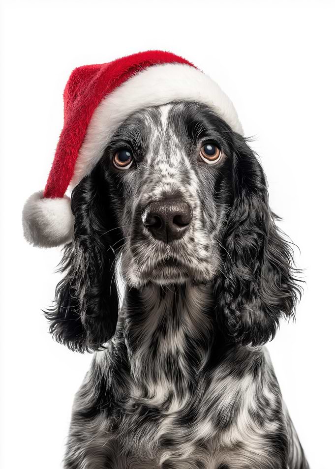 Cocker Spaniel Dog with Santa Hat