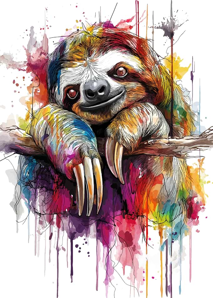 Colorful Sloth Watercolor Illustration